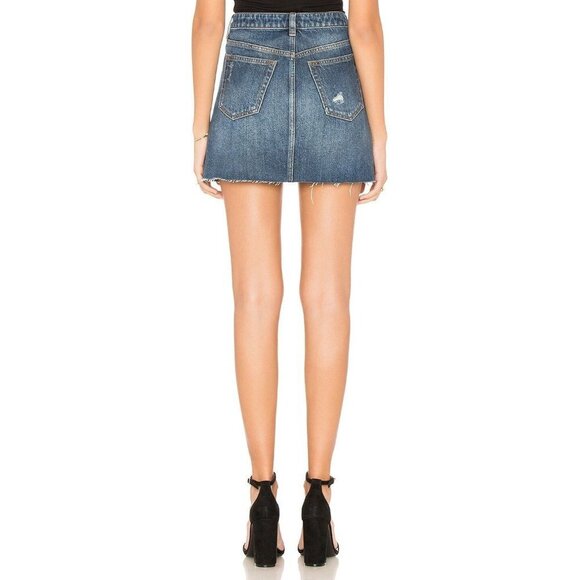 Free People Denim A-Line Mini Skirt Destructed Size 26 Blue Distressed - Picture 7 of 7